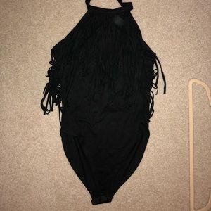 Black Fringe Boohoo Bodysuit